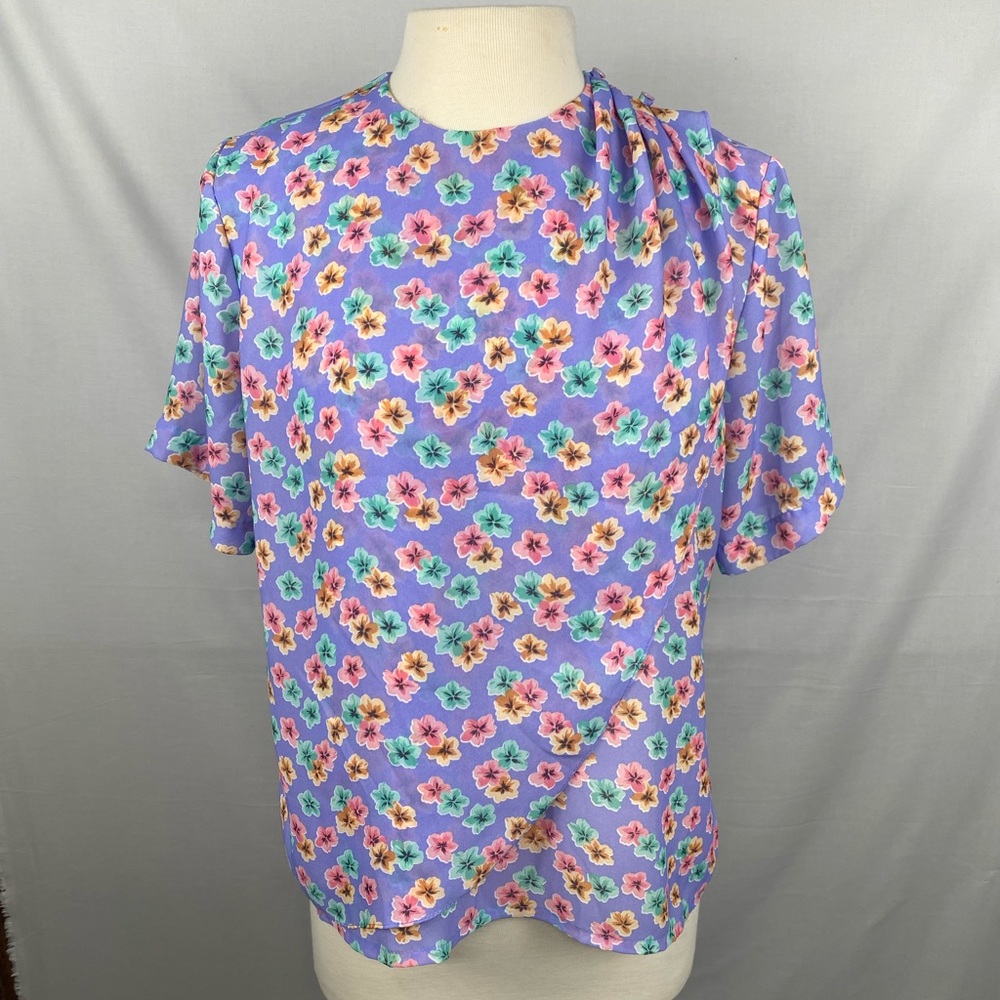 Vintage 80s Secretary Blouse Cottagecore Floral Garden Party Size 14 Made In USA